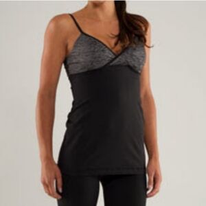 Lululemon-Gray Black Embrace Shelf Bra Criss-cross Tank